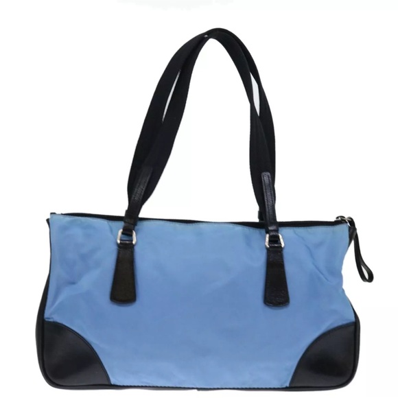 PRADA Shoulder Bag in Blue Nylon with Black Leather Authentic - Picture 1 of 16